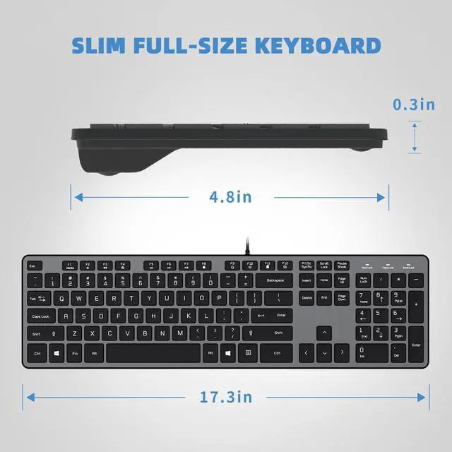 Alt view image 5 of 5 - B.FRIENDIT Wired USB Keyboard, Comfortable Quiet Chocolate Keys, Durable Ultra-Slim Wired Computer Keyboard(QWERTY) for PC, Windows 11/10/8/7/XP/Vista KB1430 - Gray
