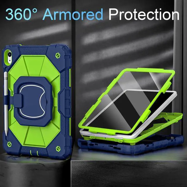 Alt view image 3 of 5 - Auizotl Case for iPad (A16) 11th/10th Generation 2025/2022,Heavy Duty Shockproof 10th Generation iPad Case with 360° Rotating Stand Screen Protector for i Pad 11.0/10.9 Inch Cover,Navy Green