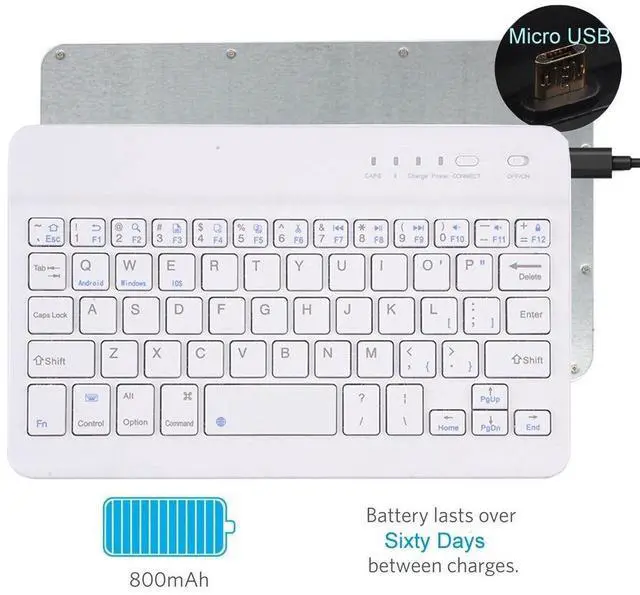Alt view image 4 of 5 - BlinkCat Portable Backlit Wireless Bluetooth Keyboard, [QWERTY-US Layout], 7-8" Universal Tablet Keyboard for iOS/Andriod/Windows/Other Bluetooth Devices, Built in Rechargeable Battery - White