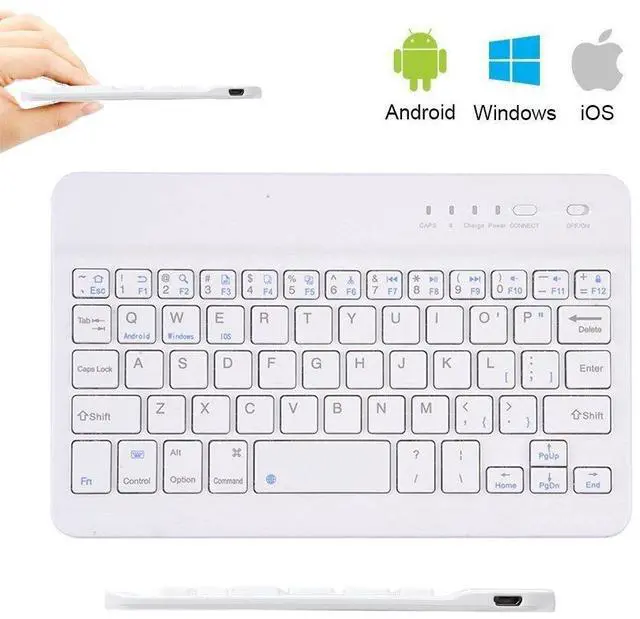 Alt view image 3 of 5 - BlinkCat Portable Backlit Wireless Bluetooth Keyboard, [QWERTY-US Layout], 7-8" Universal Tablet Keyboard for iOS/Andriod/Windows/Other Bluetooth Devices, Built in Rechargeable Battery - White