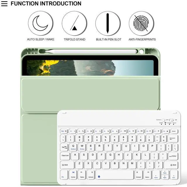 Alt view image 3 of 5 - BQDIYOO Case for iPad Air 7th/6th 11-inch M3/M2 (2025/2024) & 10.9 inch Air 5th 4th Gen with Keyboard 2022 2020, Detachable Wireless Keyboard Cover with Pencil Holder, Auto Sleep/Wake, Light Green