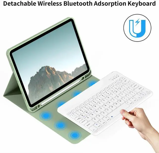 Alt view image 5 of 5 - BQDIYOO Case for iPad Air 7th/6th 11-inch M3/M2 (2025/2024) & 10.9 inch Air 5th 4th Gen with Keyboard 2022 2020, Detachable Wireless Keyboard Cover with Pencil Holder, Auto Sleep/Wake, Light Green