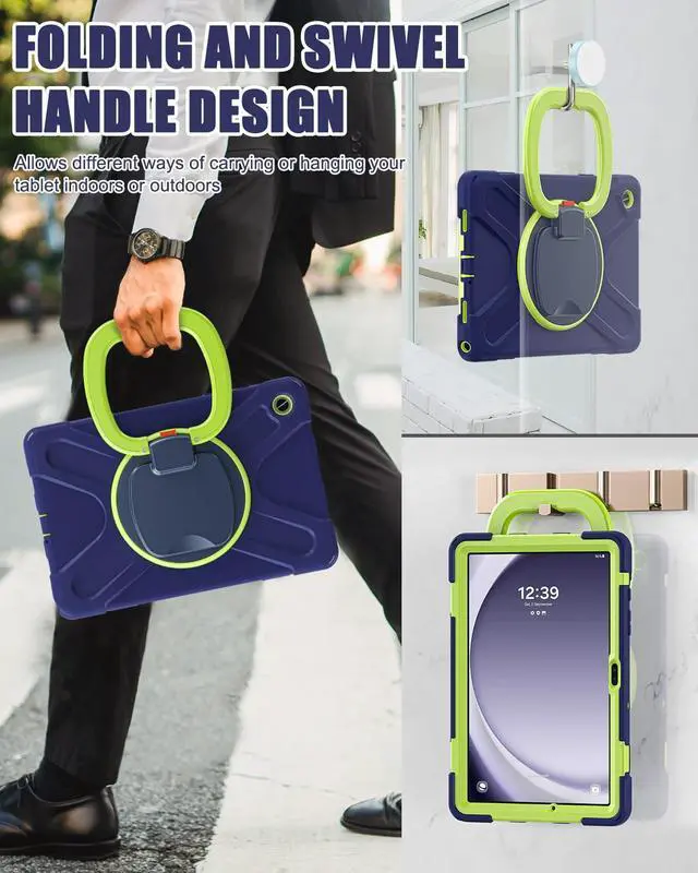 Alt view image 4 of 5 - BRAECN Case for Samsung Galaxy Tab A9+ Plus 11 2023 SM-X210/X216/X218, Heavy Duty Rugged Silicone Cover with Screen Protector, 360 Degree Rotating Stand, Stable Kickstand, Shoulder Strap, Navy Green