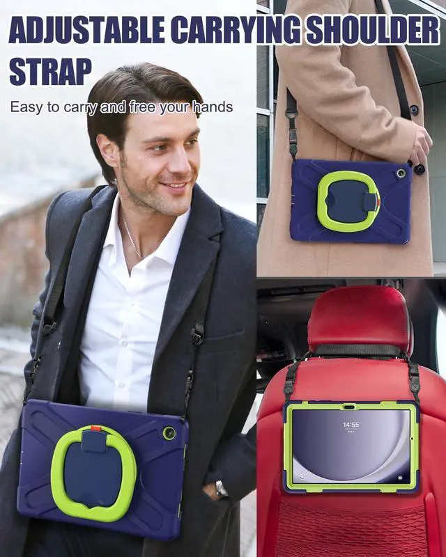 Alt view image 5 of 5 - BRAECN Case for Samsung Galaxy Tab A9+ Plus 11 2023 SM-X210/X216/X218, Heavy Duty Rugged Silicone Cover with Screen Protector, 360 Degree Rotating Stand, Stable Kickstand, Shoulder Strap, Navy Green