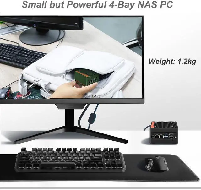 Alt view image 5 of 5 - StoneStorm 4-Bay NAS Mini PC Dual 2.5GbE i226-v LAN Ports, 12th Gen. N100 with DDR5 MAX 48GB, 4 M.2 NVMe 2280, Dual 4K Display, 2 USB3.2 10Gbps for Micro Firewall Router/Pocket Computer (Barebone)