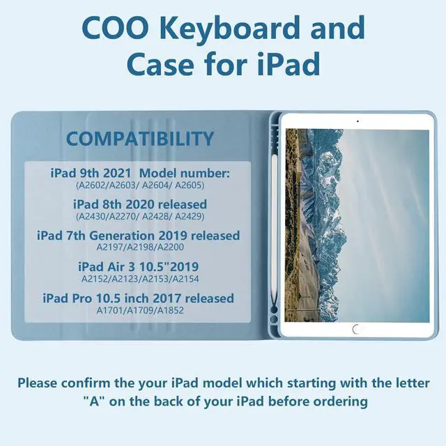 Alt view image 2 of 5 - for iPad 9th Gen 2021 Case with Keyboard, 10.2 inch, for iPad 8th/7th Gen/Air 3/Pro 10.5, Detachable Wireless Bluetooth Keyboard with Pencil Holder