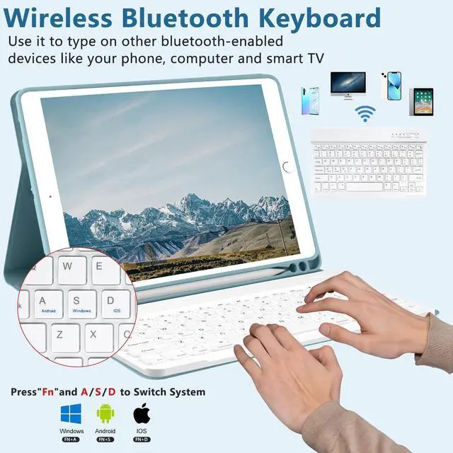 Alt view image 3 of 5 - for iPad 9th Gen 2021 Case with Keyboard, 10.2 inch, for iPad 8th/7th Gen/Air 3/Pro 10.5, Detachable Wireless Bluetooth Keyboard with Pencil Holder