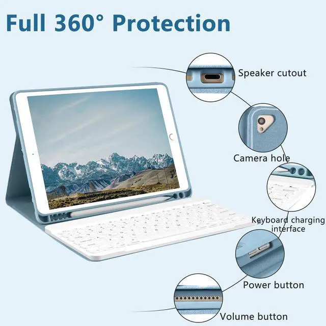 Alt view image 4 of 5 - for iPad 9th Gen 2021 Case with Keyboard, 10.2 inch, for iPad 8th/7th Gen/Air 3/Pro 10.5, Detachable Wireless Bluetooth Keyboard with Pencil Holder