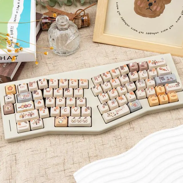 Alt view image 5 of 5 - COOMICKEY PBT Keycaps, Cute Cat Keycap Set, Dye Sublimation Custom Keycaps, Kawaii Keycap Mao Profile 142 Keys Key Cap with Key Puller for Cherry Gateron MX Switches Mechanical Gaming Keyboard