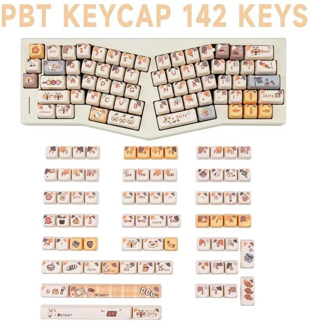 Alt view image 2 of 5 - COOMICKEY PBT Keycaps, Cute Cat Keycap Set, Dye Sublimation Custom Keycaps, Kawaii Keycap Mao Profile 142 Keys Key Cap with Key Puller for Cherry Gateron MX Switches Mechanical Gaming Keyboard