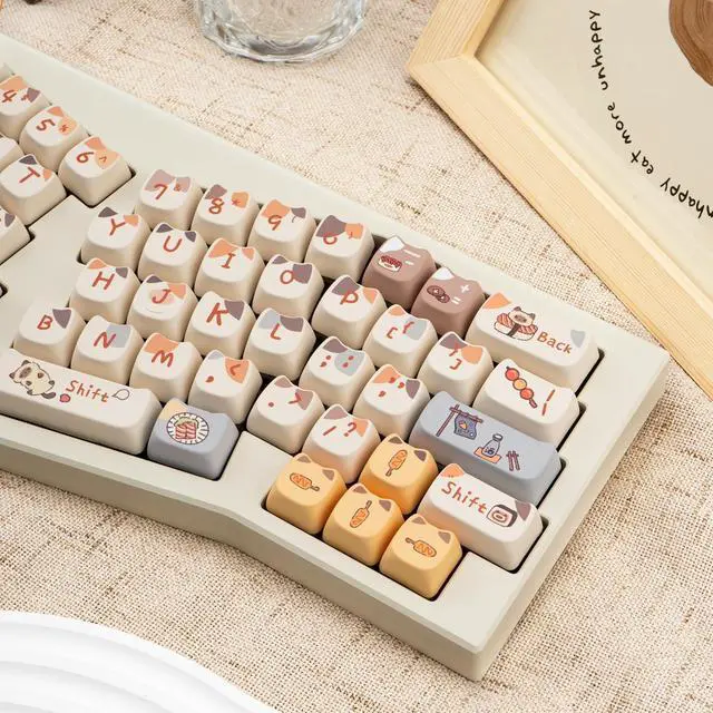 Alt view image 4 of 5 - COOMICKEY PBT Keycaps, Cute Cat Keycap Set, Dye Sublimation Custom Keycaps, Kawaii Keycap Mao Profile 142 Keys Key Cap with Key Puller for Cherry Gateron MX Switches Mechanical Gaming Keyboard