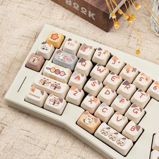 Alt view image 3 of 5 - COOMICKEY PBT Keycaps, Cute Cat Keycap Set, Dye Sublimation Custom Keycaps, Kawaii Keycap Mao Profile 142 Keys Key Cap with Key Puller for Cherry Gateron MX Switches Mechanical Gaming Keyboard
