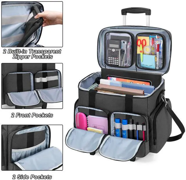 Alt view image 4 of 5 - CURMIO Teacher Bag with Wheels, Rolling Cart for Teachers, Rolling Briefcase with Accordion Organizer and 15.6" Laptop Sleeve