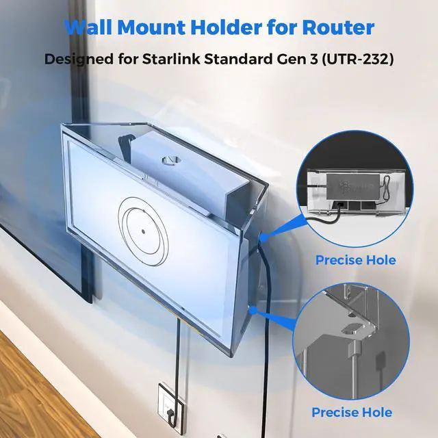 Alt view image 2 of 5 - CUHIOY Router Mount for Starlink Gen 3, Clear Acrylic Mesh Router Box Suitable for Wall Mount or Place on Table, Storage Case for Star Link V3 Mesh Wi-Fi System and Power Supply Accessories