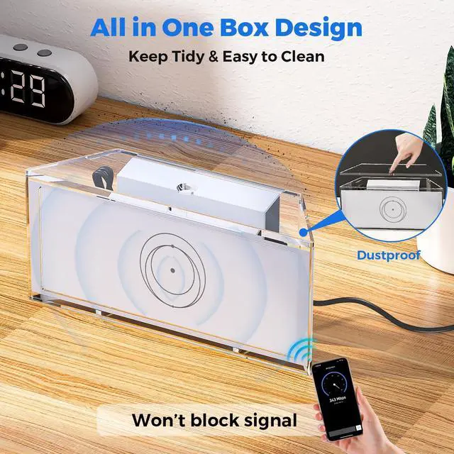 Alt view image 5 of 5 - CUHIOY Router Mount for Starlink Gen 3, Clear Acrylic Mesh Router Box Suitable for Wall Mount or Place on Table, Storage Case for Star Link V3 Mesh Wi-Fi System and Power Supply Accessories