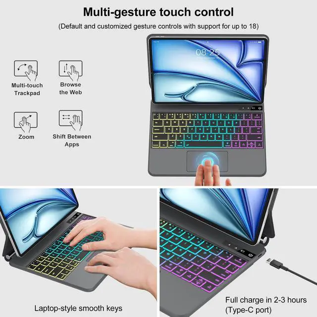 Alt view image 4 of 5 - Magic Keyboard Case for iPad Air 13-inch (M2, 2024), iPad Pro 12.9 (6th/5th/4th/3rd Gen) - Magnetic Keyboard Case with Multi-Touch Trackpad - Floating Cantilever Stand - Rainbow Color Backlit Keyboard