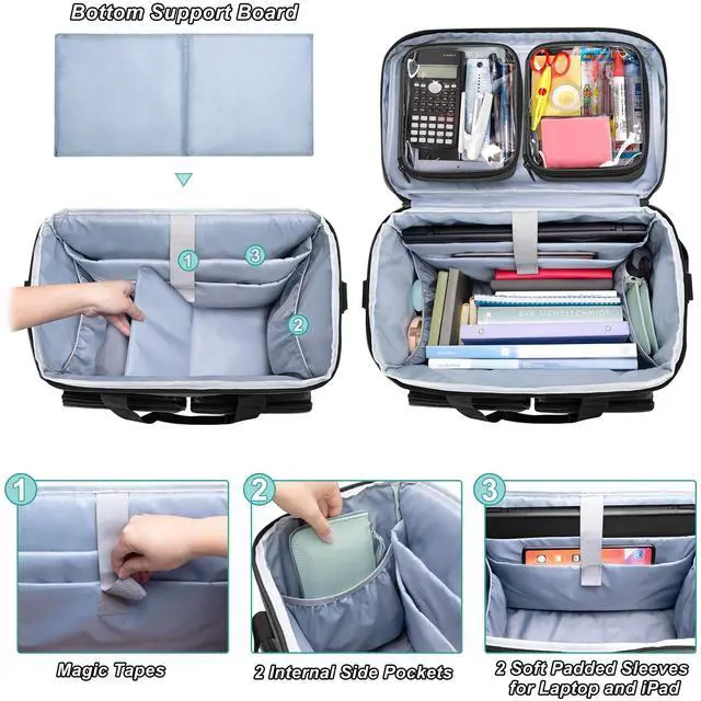 Alt view image 3 of 5 - CURMIO Teacher Bag with Wheels, Rolling Cart for Teachers, Rolling Briefcase with Accordion Organizer and 15.6" Laptop Sleeve