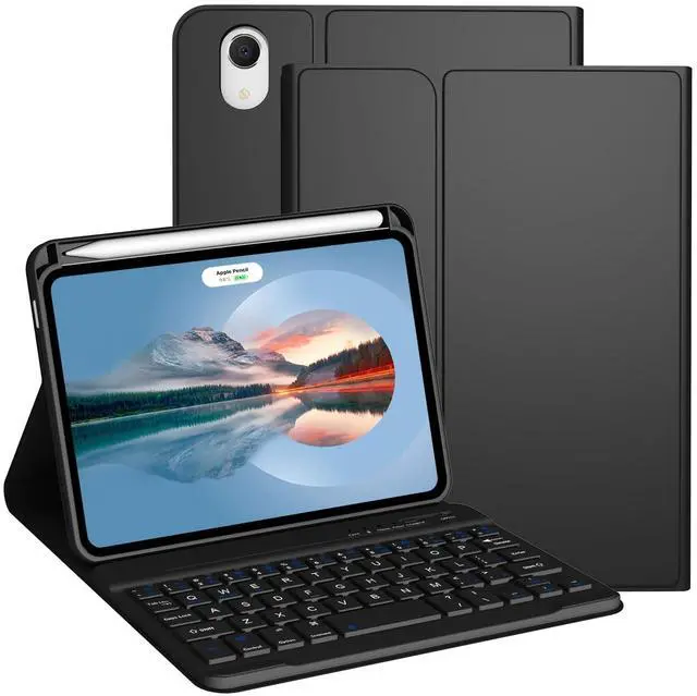Main image of Divufus Keyboard Case for iPad Mini 7th Generation (A17 Pro) 2024 / 6th Gen 2021 8.3 Inch [Magnetic Detachable Wireless Keyboard][Support 3 System] Flip Stand Case with Pencil Holder, Black
