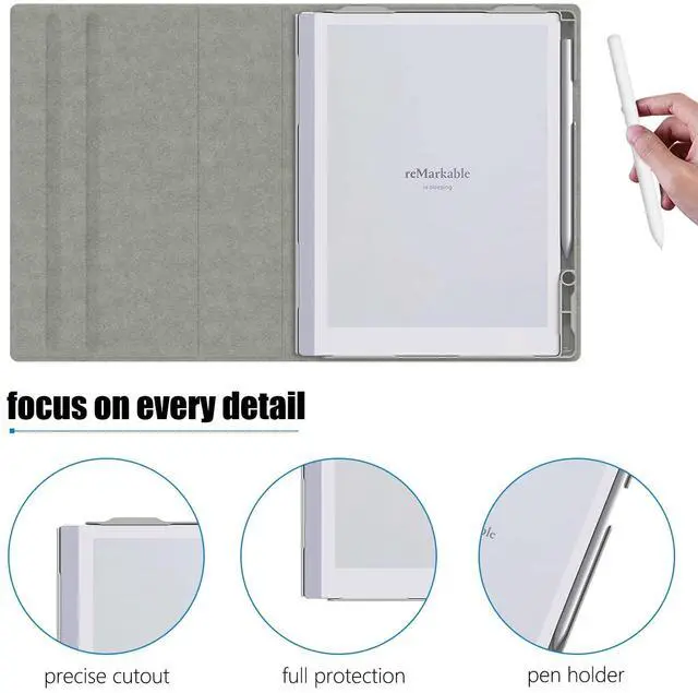 Alt view image 5 of 5 - ENET-CASE Case for Remarkable 2 Paper Tablet- Multi-Viewing Adjustable Folding Book Folio Cover - with Built-in Pen Holder - for 10.3" 2020 Released (Gray)