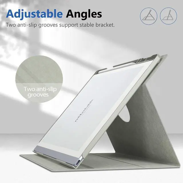 Alt view image 4 of 5 - ENET-CASE Case for Remarkable 2 Paper Tablet- Multi-Viewing Adjustable Folding Book Folio Cover - with Built-in Pen Holder - for 10.3" 2020 Released (Gray)