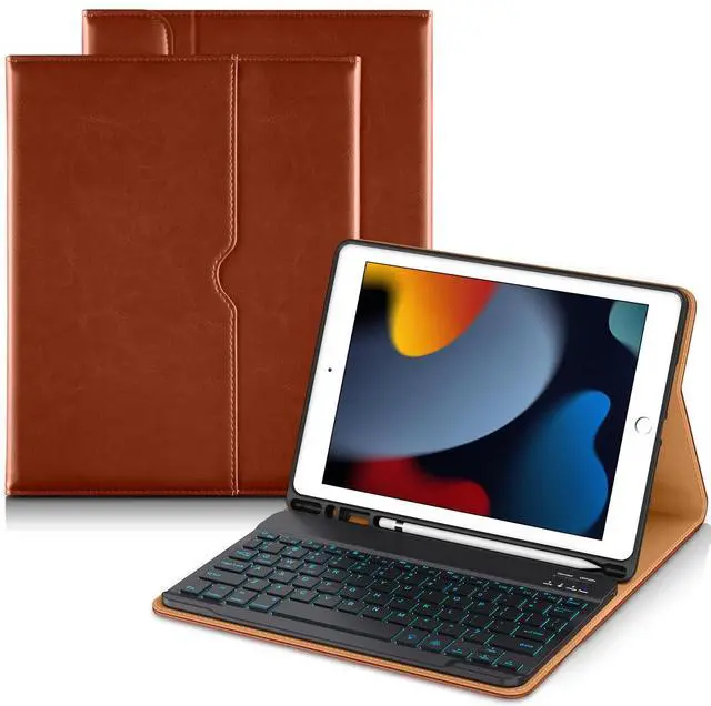 Main image of DTTO for iPad 9th/8th/7th Generation 10.2 Inch Case 2021/2020/2019 with Keyboard, 7 Colors Backlit Wireless Detachable Keyboard Premium Leather Folio Cover with Pencil Holder & Pocket, Brown