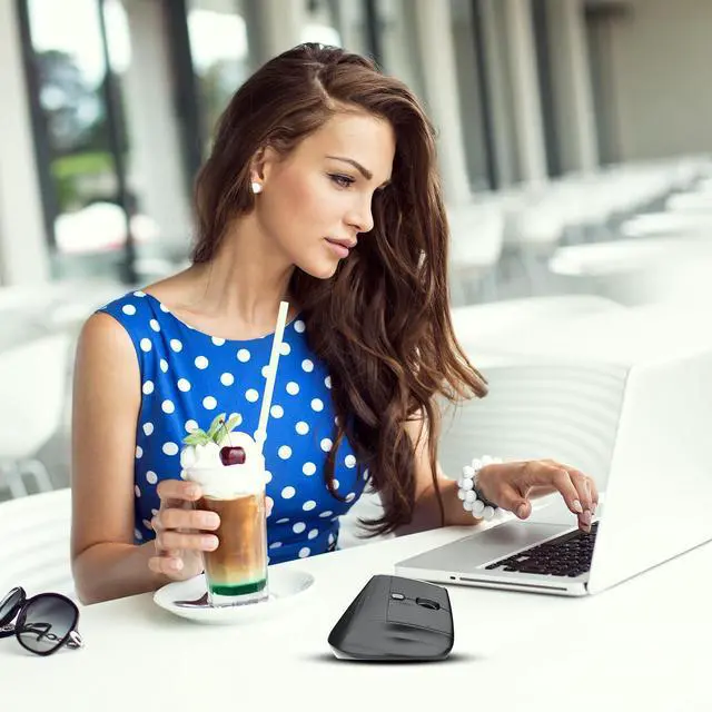 Alt view image 4 of 5 - Eelexa New Dual Mode Ergonomic Mouse, Rechargeable Bluetooth Vertical Ergo Mouse Wireless 5 Adjustable DPI, Silent 2.4GHz Optical Carpal Tunnel Mouse for Compatible with Laptop, PC(Right Hand)