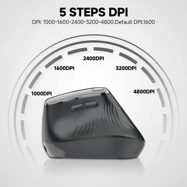 Alt view image 5 of 5 - Eelexa New Dual Mode Ergonomic Mouse, Rechargeable Bluetooth Vertical Ergo Mouse Wireless 5 Adjustable DPI, Silent 2.4GHz Optical Carpal Tunnel Mouse for Compatible with Laptop, PC(Right Hand)