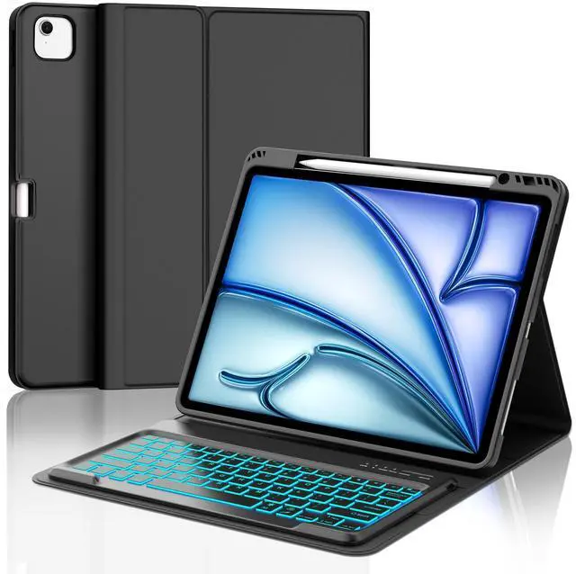 Main image of FARYODI for iPad Air 13 inch Case Keyboard (M2) 2024, Compatible with iPad Air 13 inch, 7 Color Backlit, Wireless Detachable Keyboard, Auto Sleep/Wake, Smart Folio Cover with Pencil Holder, Black