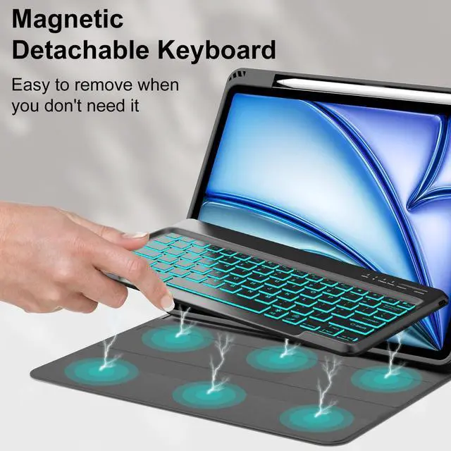 Alt view image 5 of 5 - FARYODI for iPad Air 13 inch Case Keyboard (M2) 2024, Compatible with iPad Air 13 inch, 7 Color Backlit, Wireless Detachable Keyboard, Auto Sleep/Wake, Smart Folio Cover with Pencil Holder, Black