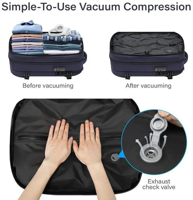 Alt view image 2 of 5 - FABIEN CHERON Airback Backpack,60L Expandable Vacuum Backpack Travel with TSA Lock,17.3 inch Laptop Backpack Vacpack Backpacks with Vacuum(Blue,No Air Pump)