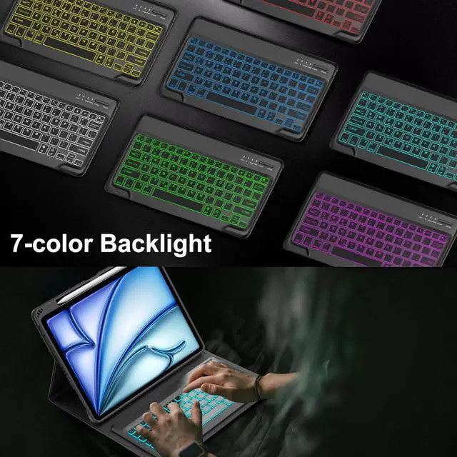 Alt view image 4 of 5 - FARYODI for iPad Air 13 inch Case Keyboard (M2) 2024, Compatible with iPad Air 13 inch, 7 Color Backlit, Wireless Detachable Keyboard, Auto Sleep/Wake, Smart Folio Cover with Pencil Holder, Black
