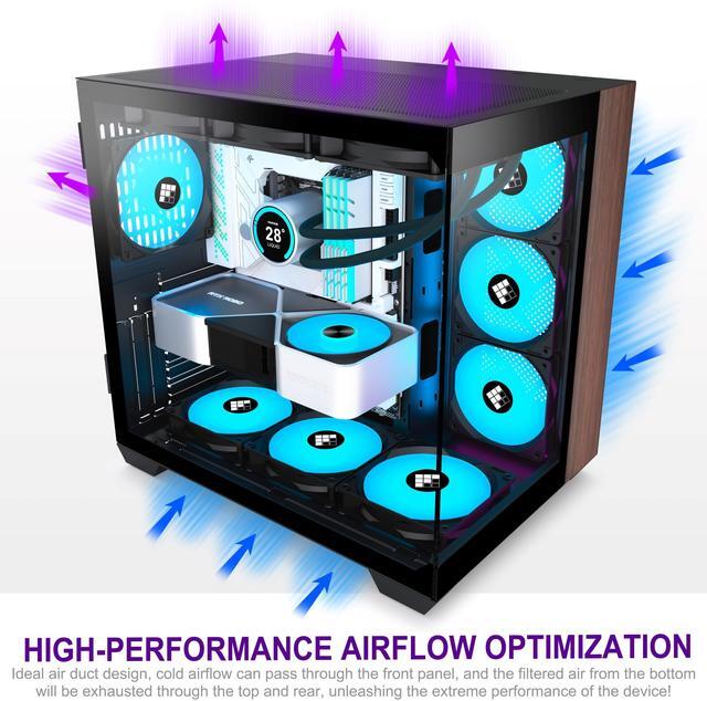 Alt view image 3 of 5 - FOIFKIN M9 PC Case -Wood Walnut Front Pane, Pre-Installed 3 PWM ARGB Fan, ATX Mid-Tower Gaming PC Case, 270° Panoramic Glass, Type-C, Black, FOIFKIN (Black, 3 Fans)