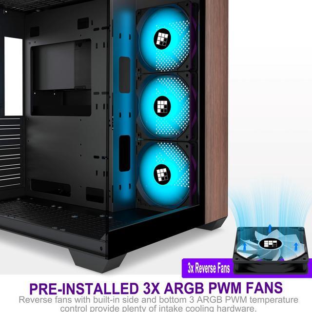 Alt view image 5 of 5 - FOIFKIN M9 PC Case -Wood Walnut Front Pane, Pre-Installed 3 PWM ARGB Fan, ATX Mid-Tower Gaming PC Case, 270° Panoramic Glass, Type-C, Black, FOIFKIN (Black, 3 Fans)