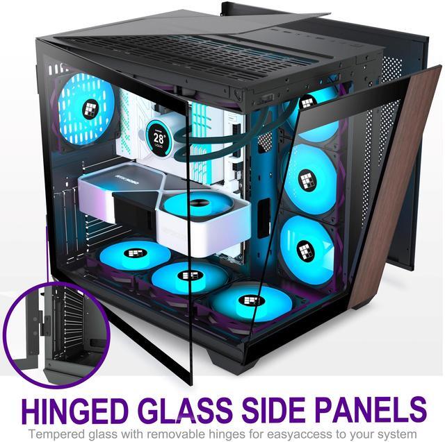 Alt view image 4 of 5 - FOIFKIN M9 PC Case -Wood Walnut Front Pane, Pre-Installed 3 PWM ARGB Fan, ATX Mid-Tower Gaming PC Case, 270° Panoramic Glass, Type-C, Black, FOIFKIN (Black, 3 Fans)