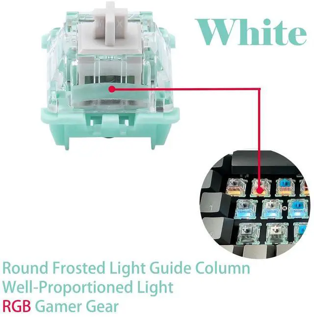 Alt view image 4 of 5 - Fejwlvs Jade Series 3.0 White Dual-Stage Spring Switch for MX Mechanical Gaming Keyboard,Linear 3-Pin 38gf Pre-lubed Switches(White,90Pcs)