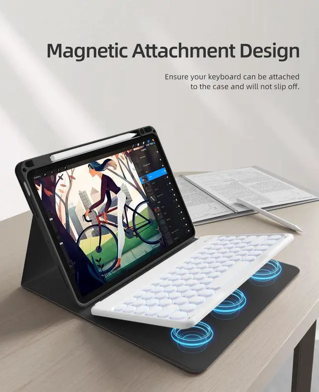 Alt view image 4 of 5 - GKABXY Keyboard Case for iPad Air 11 inch M3/M2 (2025/2024) & iPad Air 5th/4th Gen (2022/2020) 10.9-inch | Detachable Wireless Bluetooth Cover with Pencil Holder (Black+Backlit Keyboard)