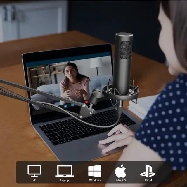 Alt view image 4 of 5 - Hayner-Seek Podcast Studio Condenser Microphone, Cardioid Microphone Adjustable Scissor arm Stand Kit, Suitable for Home Recording, Live Streaming, Video Production