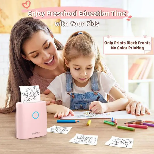Alt view image 2 of 5 - JADENS Mini Sticker Printer - 2 Inch Bluetooth Thermal Pocket Printer, Inkless Portable for Study Notes, Photos, Memos, Lists, Work Plans, DIY, Gifts, Journals, Pink