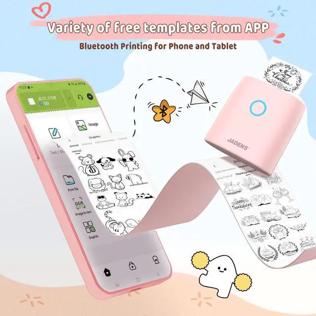 Alt view image 4 of 5 - JADENS Mini Sticker Printer - 2 Inch Bluetooth Thermal Pocket Printer, Inkless Portable for Study Notes, Photos, Memos, Lists, Work Plans, DIY, Gifts, Journals, Pink