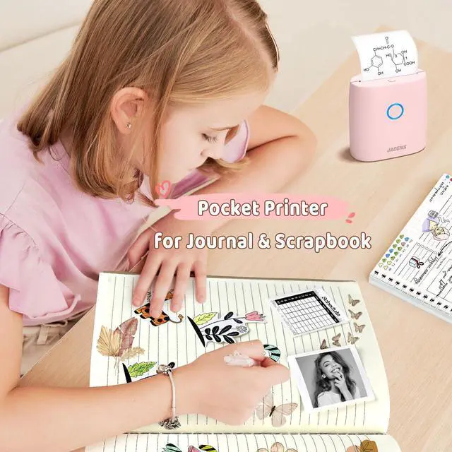 Alt view image 5 of 5 - JADENS Mini Sticker Printer - 2 Inch Bluetooth Thermal Pocket Printer, Inkless Portable for Study Notes, Photos, Memos, Lists, Work Plans, DIY, Gifts, Journals, Pink