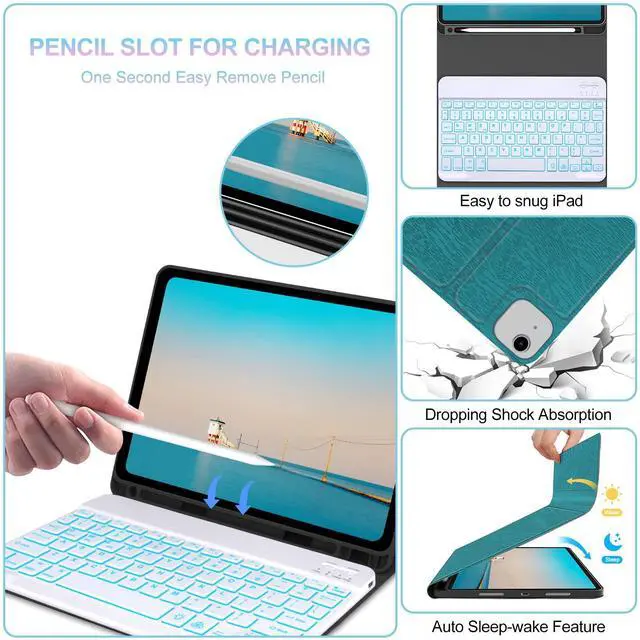 Alt view image 2 of 5 - iPad Air 11 inch Case with Keyboard (M2) 2024, Detachable Bluetooth Keyboard, 7 Colors Backlit, Smart Protection Cover with Pencil Holder for Air 5th/4th 10.9 & iPad Pro 11 4th/3rd/2nd/1st Gen Green