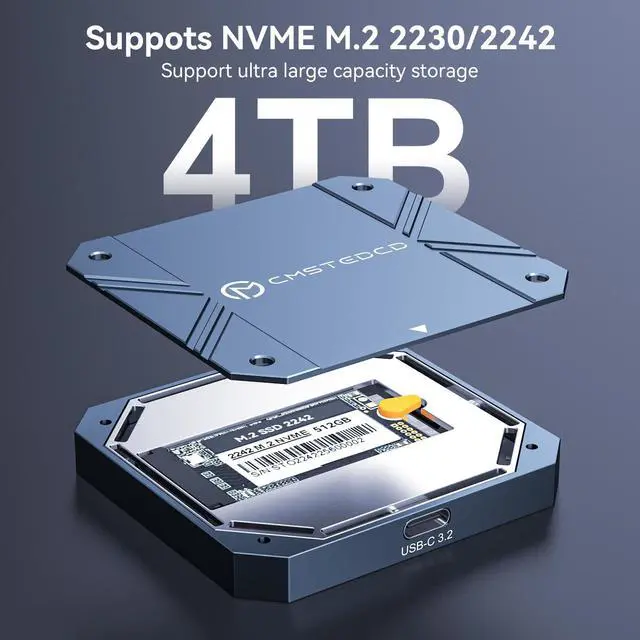 Alt view image 3 of 5 - Magnetic M.2 2230/2242 SSD Enclosure for iphone 15/16 Pro Max USBC 3.2 Gen2 10Gbps to NVMe Adapter Metal External SSD Case for Laptop Mac USB Solid - State Drive External Convert with PD Power Supply