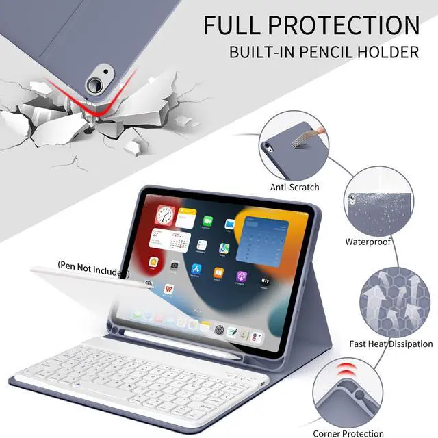 Alt view image 3 of 5 - Keyboard Case for iPad (A16) 11th Generation 2025 11in and iPad 10th Gen 2022 10.9in, Detachable Wireless Bluetooth Fast Pairing Keyboard, Built-in Pencil Holder, Durable Soft TPU Folio Cover, Purple