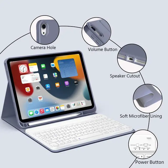 Alt view image 2 of 5 - Keyboard Case for iPad (A16) 11th Generation 2025 11in and iPad 10th Gen 2022 10.9in, Detachable Wireless Bluetooth Fast Pairing Keyboard, Built-in Pencil Holder, Durable Soft TPU Folio Cover, Purple