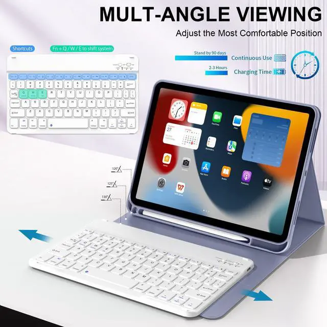 Alt view image 4 of 5 - Keyboard Case for iPad (A16) 11th Generation 2025 11in and iPad 10th Gen 2022 10.9in, Detachable Wireless Bluetooth Fast Pairing Keyboard, Built-in Pencil Holder, Durable Soft TPU Folio Cover, Purple