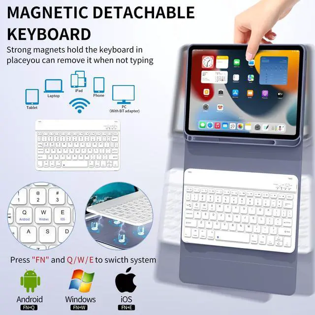 Alt view image 5 of 5 - Keyboard Case for iPad (A16) 11th Generation 2025 11in and iPad 10th Gen 2022 10.9in, Detachable Wireless Bluetooth Fast Pairing Keyboard, Built-in Pencil Holder, Durable Soft TPU Folio Cover, Purple