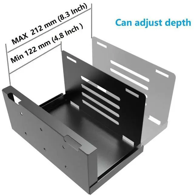 Alt view image 3 of 5 - JINGCHENGMEI Wall Mount CPU Holder with Safety Straps- Metal Computer Tower Mounting Bracket for Desktop PC, Adjustable Width 4.8in to 8.3in, Black