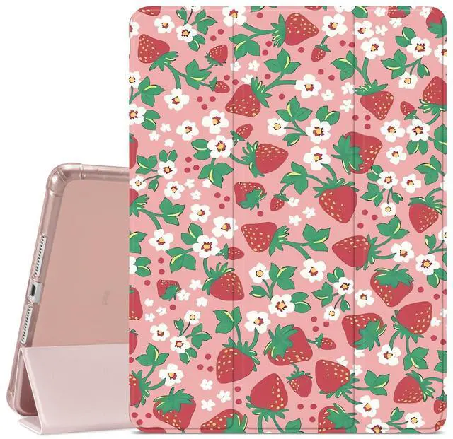 Main image of JOYLAND Cute Strawberry Printed Case for iPad Air 6th Generation 11" M2 2024/iPad Air 5th 2022/4th 2020 Generation 10.9", Pencil Holder & Clear Transparent Back & Trifold Smart Pad Pink Cover