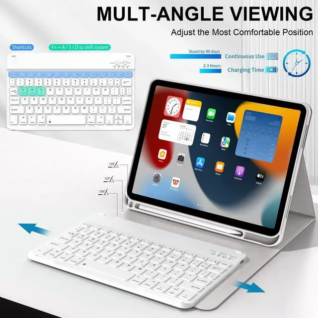 Alt view image 5 of 5 - kenke for iPad 10th Generation (10.9 Inch 2022) / iPad (A16) 11th (11 inch 2025) Keyboard Case with Left Pencil Holder, Thin & Light, Stand Folio Detachable Wireless Bluetooth Keyboard Case, Gray