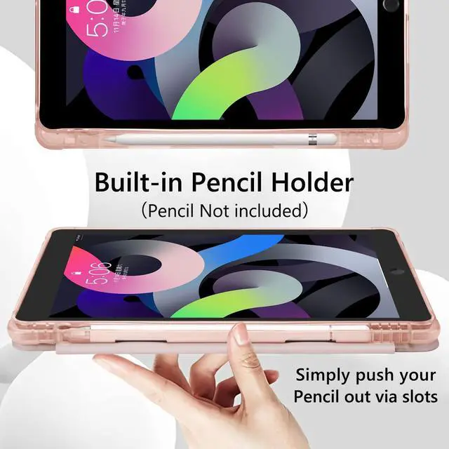 Alt view image 5 of 5 - JOYLAND Cute Strawberry Printed Case for iPad Air 6th Generation 11" M2 2024/iPad Air 5th 2022/4th 2020 Generation 10.9", Pencil Holder & Clear Transparent Back & Trifold Smart Pad Pink Cover